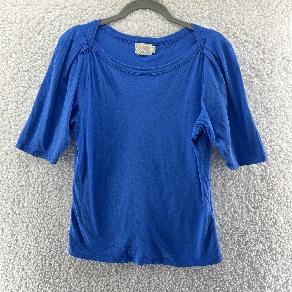 Nation LTD Women's‎ Top Puff Sleeves Round Neck Organic Cotton Blue Size Small